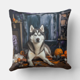Siberian Husky Pumpkins Halloween Beängstigend Kissen