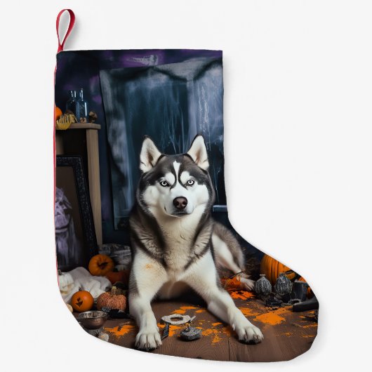 Siberian Husky Pumpkins Halloween Beängstigend Kleiner Weihnachtsstrumpf (Vorderseite)