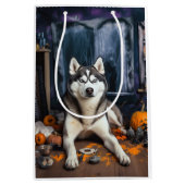 Siberian Husky Pumpkins Halloween Beängstigend Mittlere Geschenktüte (Vorderseite)
