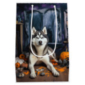 Siberian Husky Pumpkins Halloween Beängstigend Mittlere Geschenktüte (Rückseite)