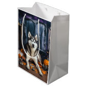 Siberian Husky Pumpkins Halloween Beängstigend Mittlere Geschenktüte (Rückseite Schrägansicht)
