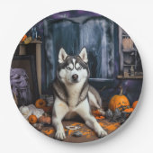 Siberian Husky Pumpkins Halloween Beängstigend Pappteller (Vorderseite)