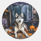 Siberian Husky Pumpkins Halloween Beängstigend Runder Aufkleber (Vorderseite)