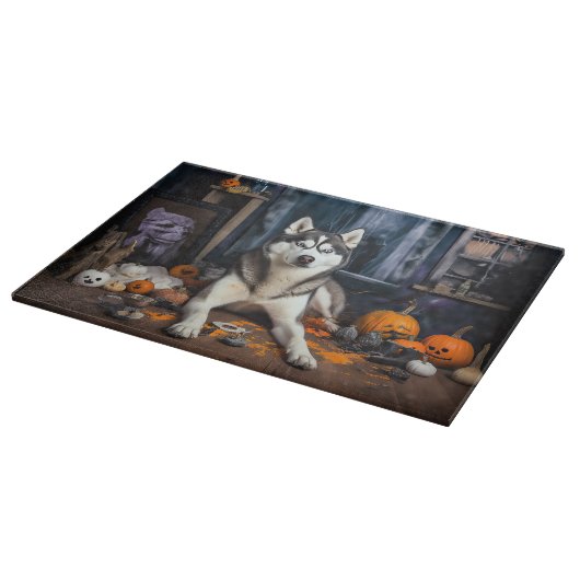 Siberian Husky Pumpkins Halloween Beängstigend Schneidebrett (Ecke)