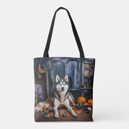 Siberian Husky Pumpkins Halloween Beängstigend Tasche (Rückseite)