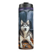 Siberian Husky Pumpkins Halloween Beängstigend Thermosbecher (Vorderseite)