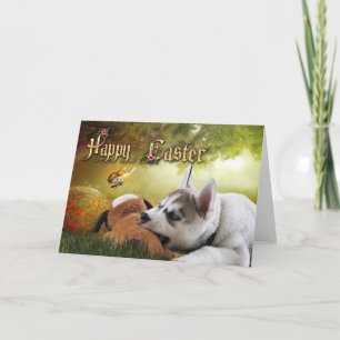 Siberian Husky Puppy Easter Card Feiertagskarte