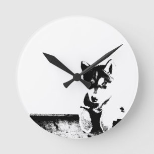 Siberian Husky Puppy Runde Wanduhr