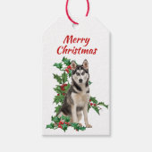 Siberian Husky Red Berry Holly Weihnachten Geschenkanhänger (Vorderseite)