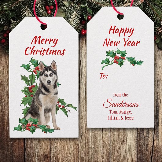 Siberian Husky Red Berry Holly Weihnachten Geschenkanhänger