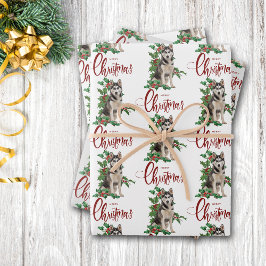 Siberian Husky Red Berry Holly Weihnachten Geschenkpapier Set