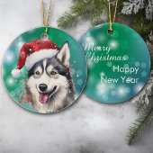 Siberian Husky Red Weihnachtsmannmütze Bokeh Weihn Keramik Ornament
