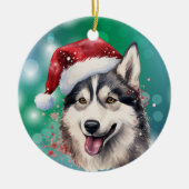 Siberian Husky Red Weihnachtsmannmütze Bokeh Weihn Keramik Ornament (Vorne)