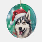 Siberian Husky Red Weihnachtsmannmütze Bokeh Weihn Keramik Ornament (Links)