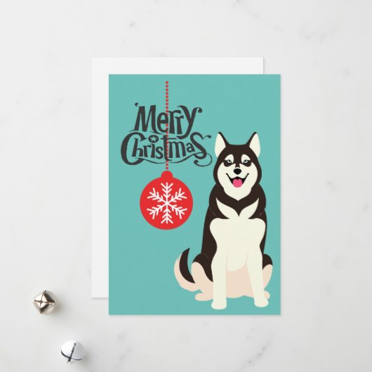 Siberian Husky Retro Aqua Weihnachtskarte Feiertagskarte (Vorderseite/Rückseite Beispiel)