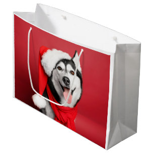 Siberian Husky Santa Large Geschenktasche Große Geschenktüte