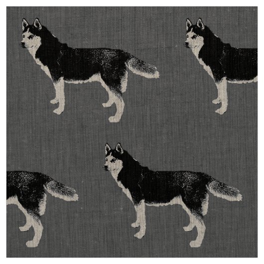 Siberian Husky schwarz weiß stehend Muster Stoff (Muster)
