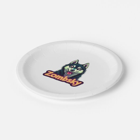 Siberian Husky Sibe Zombie Dog Halloween Essential Pappteller (Schrägansicht)