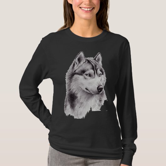 Siberian Husky Sketch Long T-Shirt (Vorderseite)