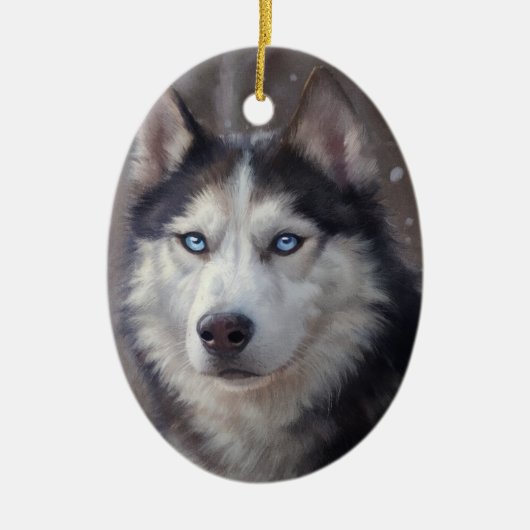 Siberian Husky Snow Keramik Ornament (Vorne)
