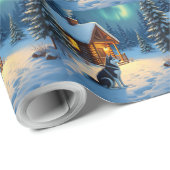 Siberian Husky Snowy Cabin Christmas Painting Geschenkpapier (Rolleneckpunkt)