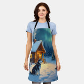 Siberian Husky Snowy Cabin Christmas Painting Schürze (Getragen)