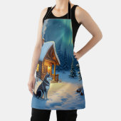 Siberian Husky Snowy Cabin Christmas Painting Schürze (InSitu)