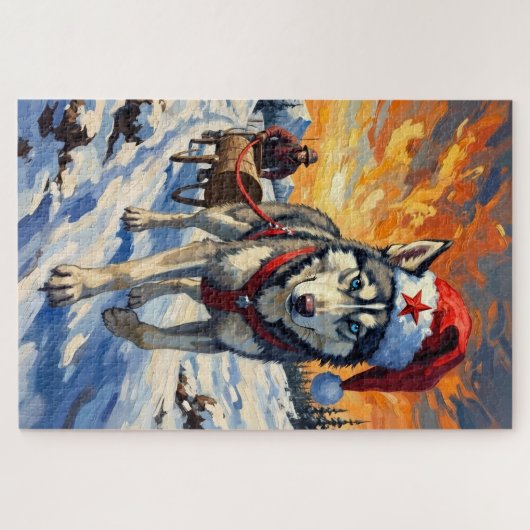 Siberian Husky Soviet Style Christmas Log Pull Hat Puzzle (Horizontal)