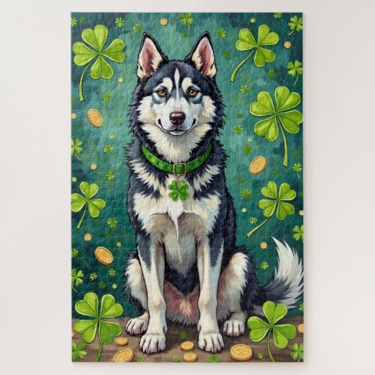 Siberian Husky St Patrick’s Day Lucky Dog Puzzle (Vertikal)