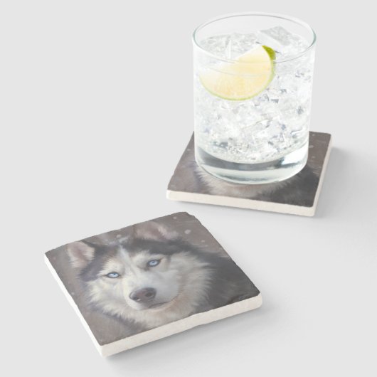 Siberian Husky Steinuntersetzer (Seitenansicht)