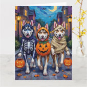 Siberian Husky Trick-or-Treating Halloween Costume Karte (Gelbe Blume)