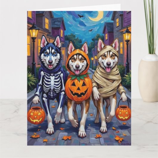 Siberian Husky Trick-or-Treating Halloween Costume Karte (Vorderseite)