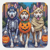Siberian Husky Trick-or-Treating Halloween Costume Quadratischer Aufkleber (Vorderseite)