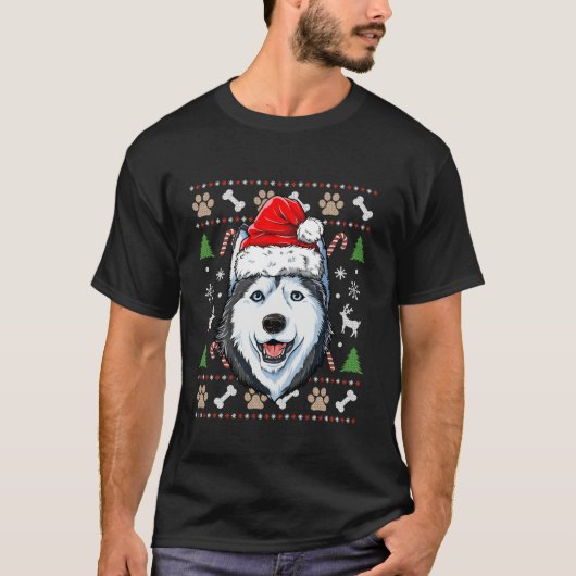 Siberian Husky Ugly Christmas Dog Santa Hat Xmas B T-Shirt (Vorderseite)