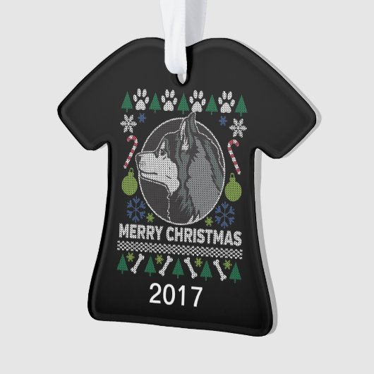 Siberian Husky Ugly Christmas Sweater Ornament (Vorderseite)