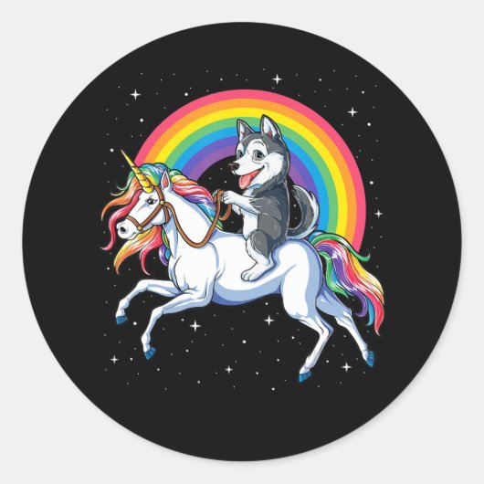 Siberian Husky Unicorn Girls Space Galaxy Runder Aufkleber (Vorderseite)