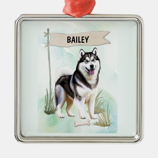 Siberian Husky Watercolor Personalized Dog Ornament Aus Metall (Vorne)