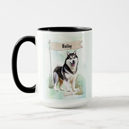 Siberian Husky Watercolor Personalized Dog Tasse (Links)