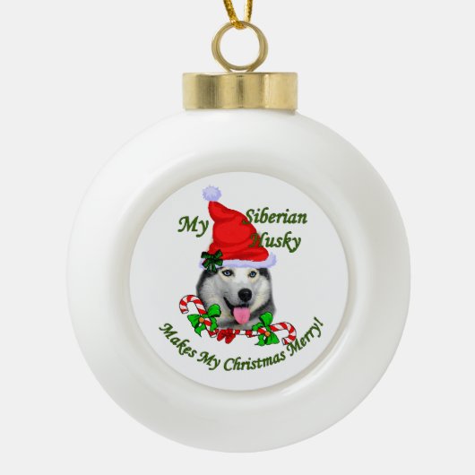 Siberian Husky Weihnachten Keramik Kugel-Ornament (Vorderseite)