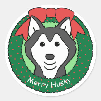Siberian Husky Weihnachten Runder Aufkleber