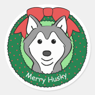 Siberian Husky Weihnachten Runder Aufkleber