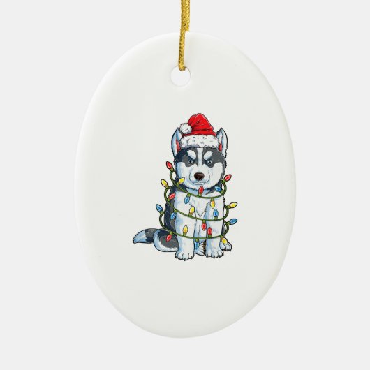 Siberian Husky Weihnachtsbaum Lichter Weihnachten Keramik Ornament (Vorne)