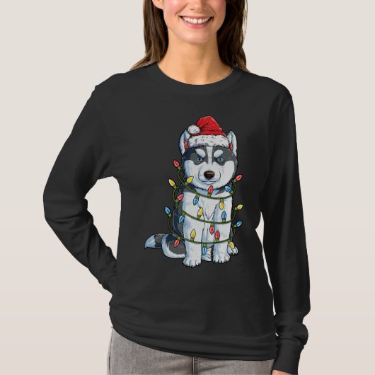 Siberian Husky Weihnachtsbaum Lichter Weihnachten  T-Shirt (Vorderseite)
