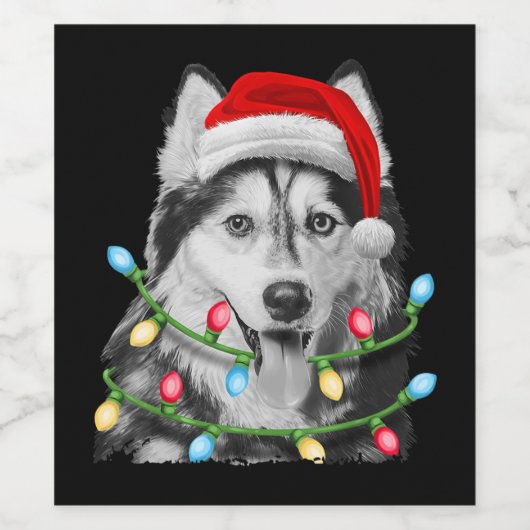 Siberian Husky Weihnachtsbaum Lichter Weihnachten Weinetikett (Einzelnes Label)