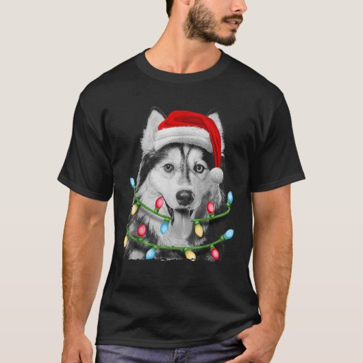 Siberian Husky Weihnachtsbaum Lichter Xmas Bo T-Shirt (Vorderseite)