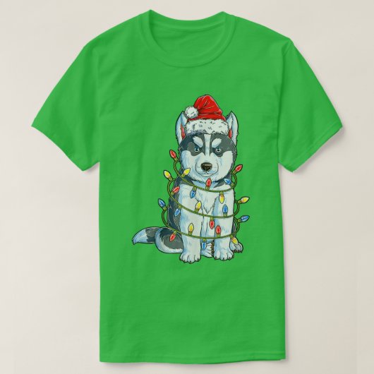 Siberian Husky Weihnachtsbaum Lichter Xmas Bo T-Shirt (Design vorne)