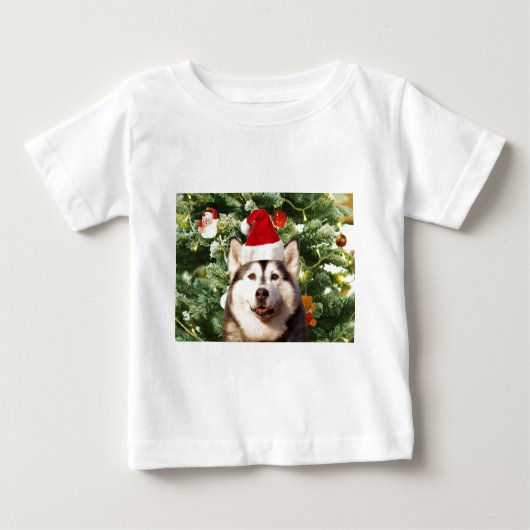 Siberian Husky Weihnachtsbaum Ornamente Schneemann Baby T-shirt (Vorderseite)