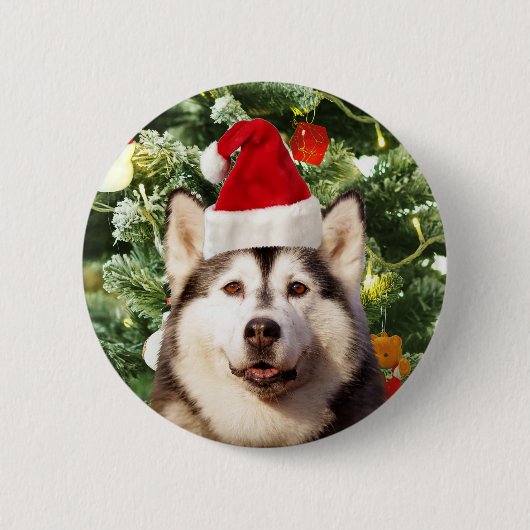 Siberian Husky Weihnachtsbaum Ornamente Schneemann Button (Vorderseite)