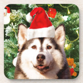 Siberian Husky Weihnachtsbaum Ornamente Schneemann Getränkeuntersetzer (Vorderseite)