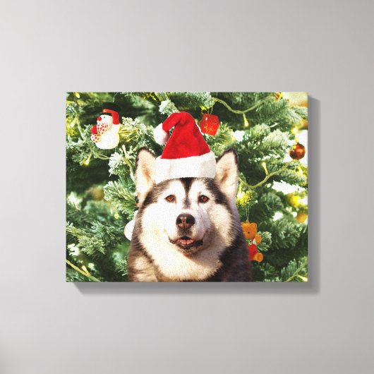Siberian Husky Weihnachtsbaum Ornamente Schneemann Leinwanddruck (Vorderseite)